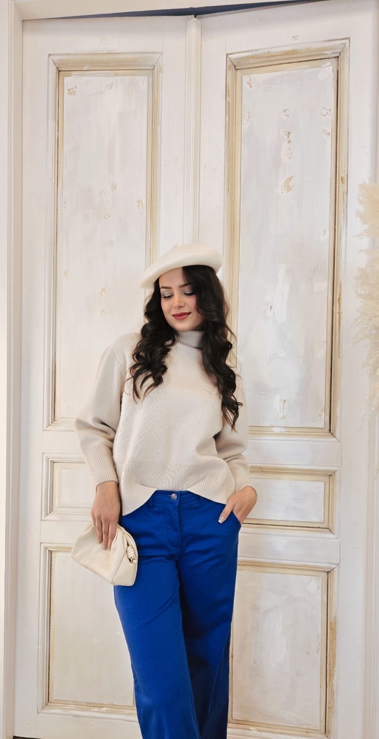 Elegantní bavlněné modré kalhoty