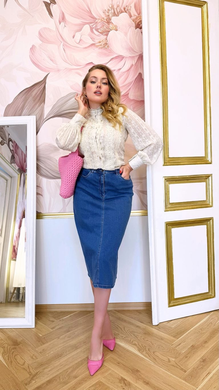 Klasická džínová midi sukně z 95% bavlny