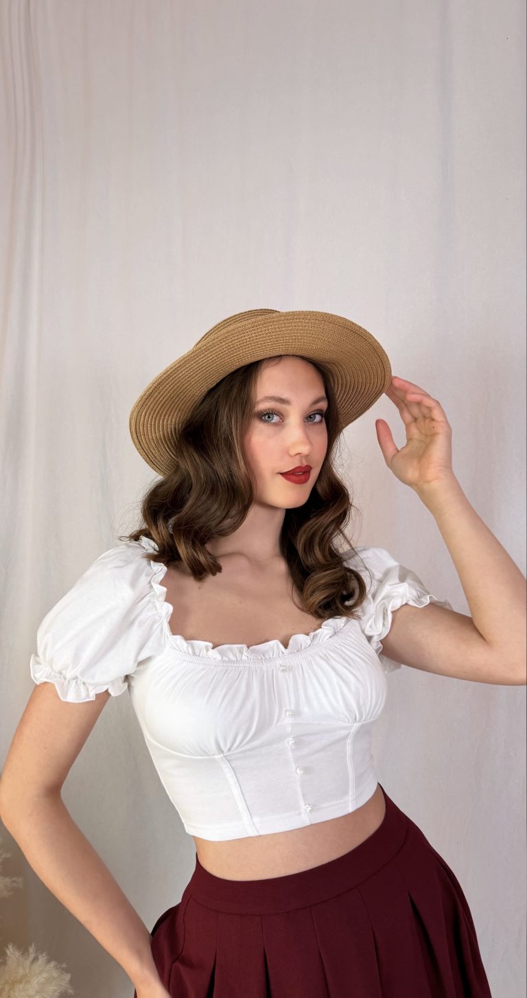 Bavlněný krémový crop top s volánky